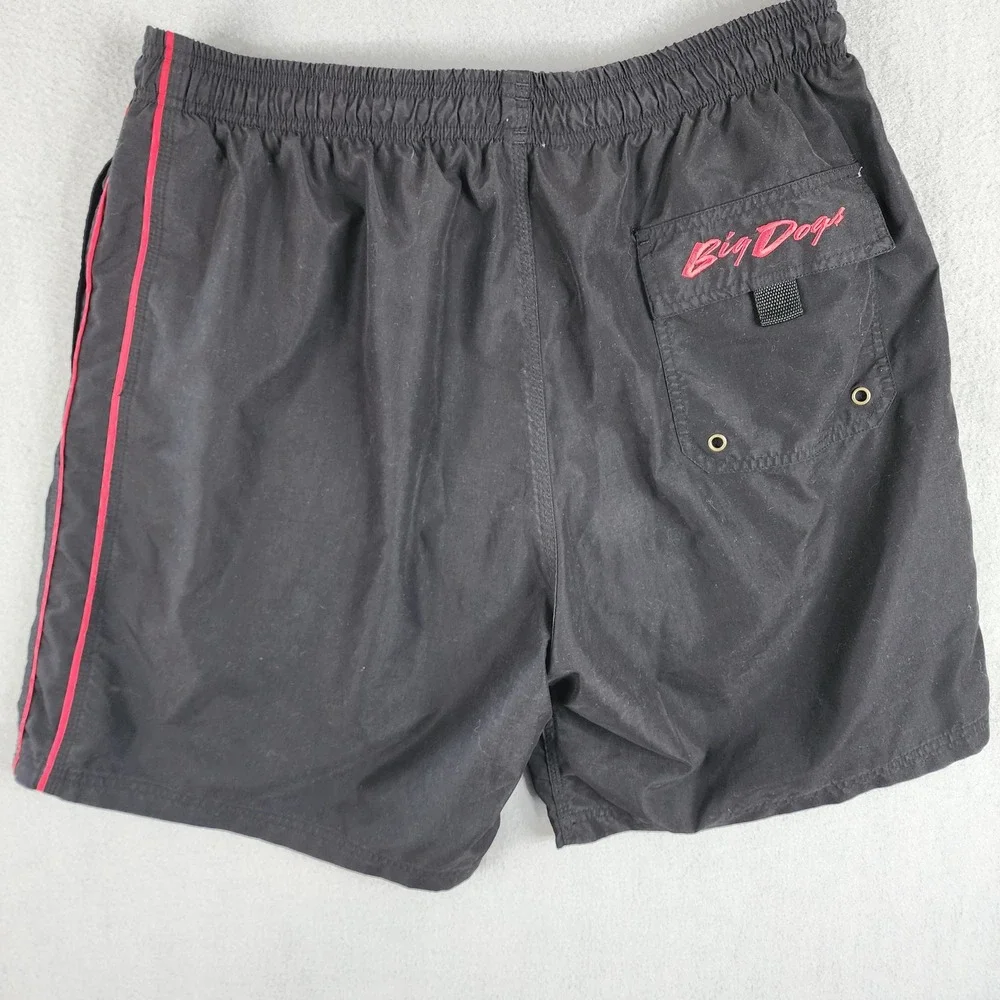 Big Dogs Black Red Striped Swim Trunks XL Mesh Lined Board‎ Shorts Drawstring XL